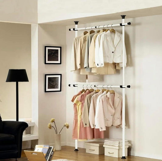 Telescopic Wardrobe Organiser Hanging Rail Clothes Rack Adjustable Storage Shelving