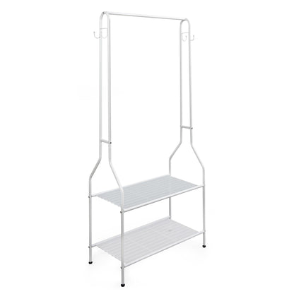Clothes Rail With Two Shelves in White Powder Coating