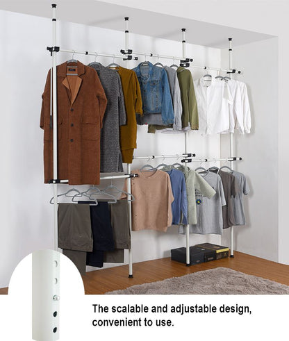 Triple Telescopic Wardrobe Organiser Hanging Rail Clothes Rack Adjustable Storage Shelving
