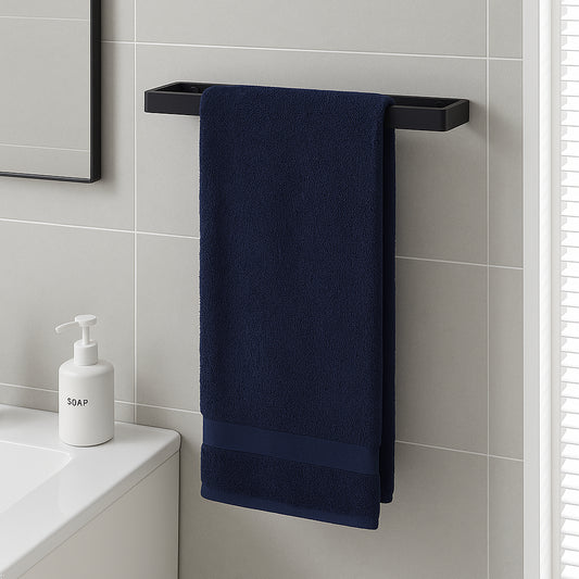 Wall Mounted Black Towel Holder 40cm Rectangle Rail