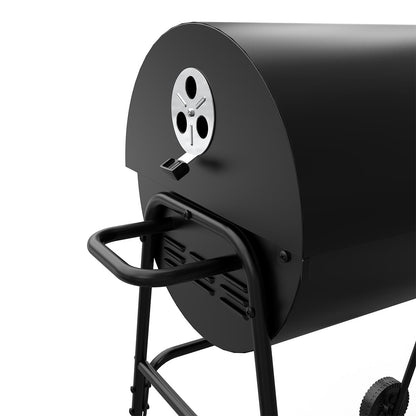 Barrel Charcoal BBQ XL Grill Lid Thermometer, Portable Trolley Smoker, Wheels