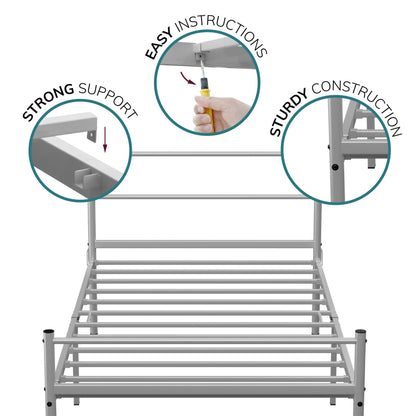 Extra Strong Single Metal Bed Frame Kid Adult Bedroom Silver Easy Assembly