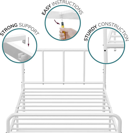 Single Bed Frame Metal Rounded Headboard Easy Assembly Bed Base Storage 6ftx3ft