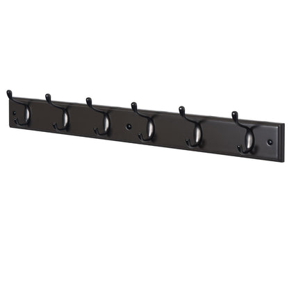 6 Double Hook Wall Mounted Door Clothes Hanger Coat Rack in Charcoal Grey