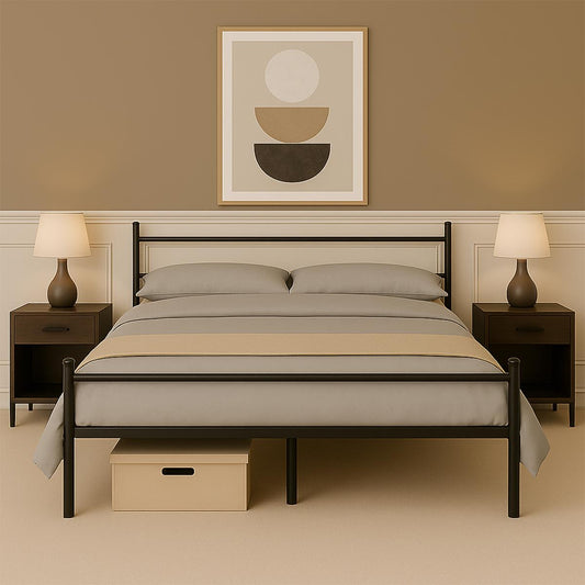 Double Metal Bed Frame Extra Strong Stylish Modern Bedroom Storage Sturdy Design