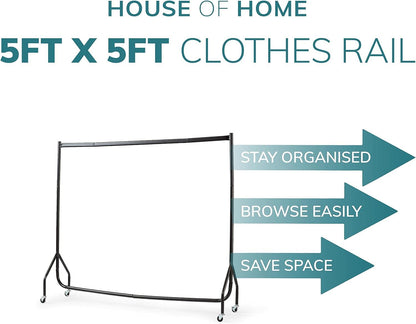 Superior Heavy Duty 5FT Long x 5FT Tall Clothes Rail In Black