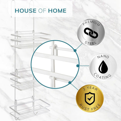 3 Tier Non Rust Hanging Shower Caddy Bathroom Organiser in White