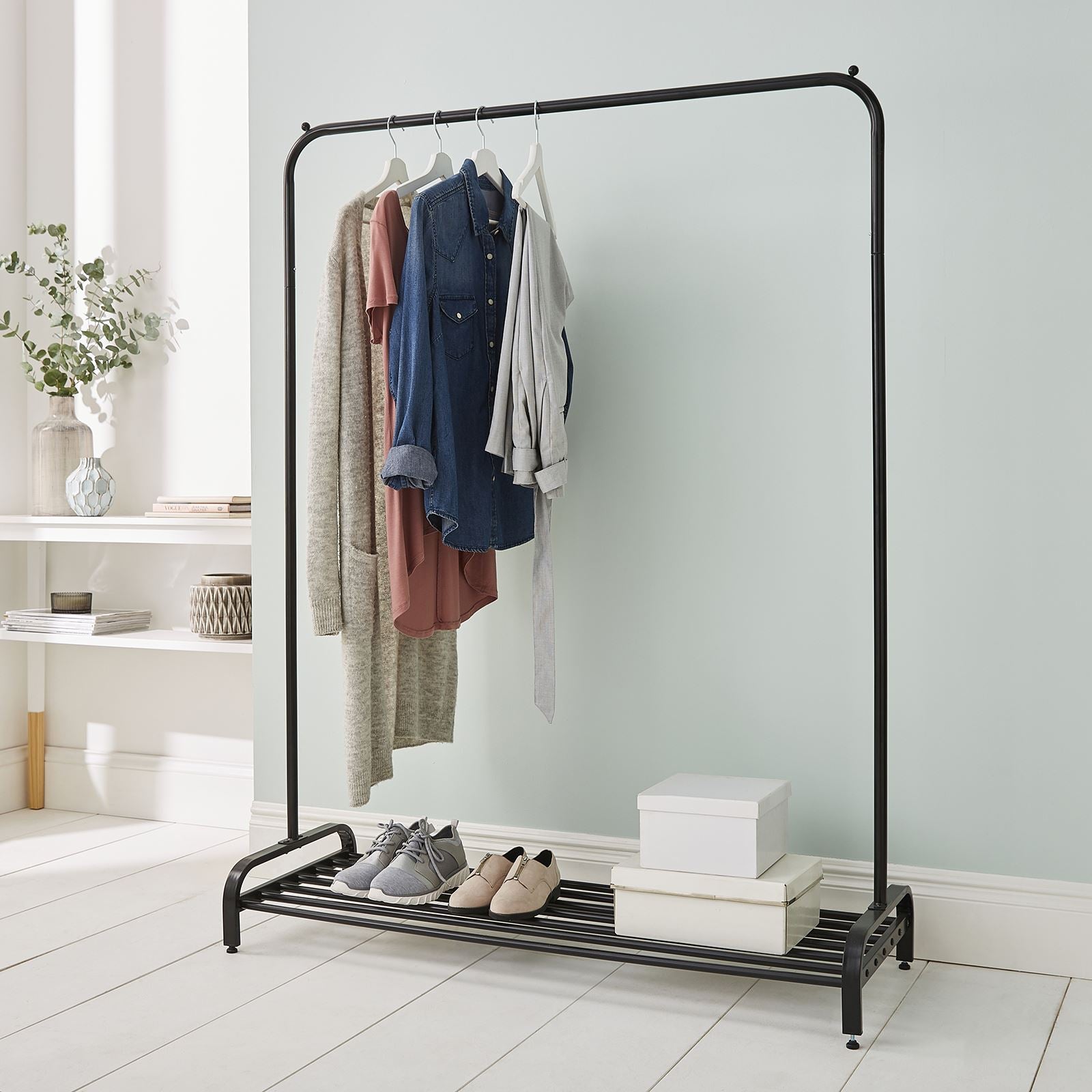 Clothes Rail Garment Rack With Shoe Storage Shelf Adjustable Feet