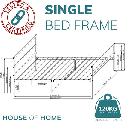 Single Bed Frame Metal Rounded Headboard Easy Assembly Bed Base Storage 6ftx3ft