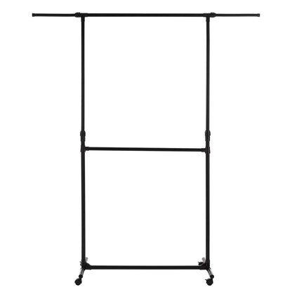 Double Clothes Rail, Extended Top Rail Adjustable Height, Black