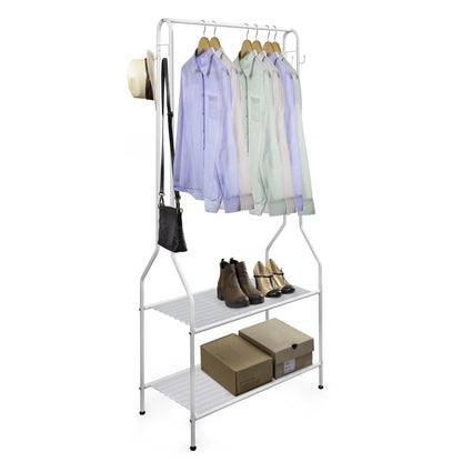 Clothes Rail With Two Shelves in White Powder Coating