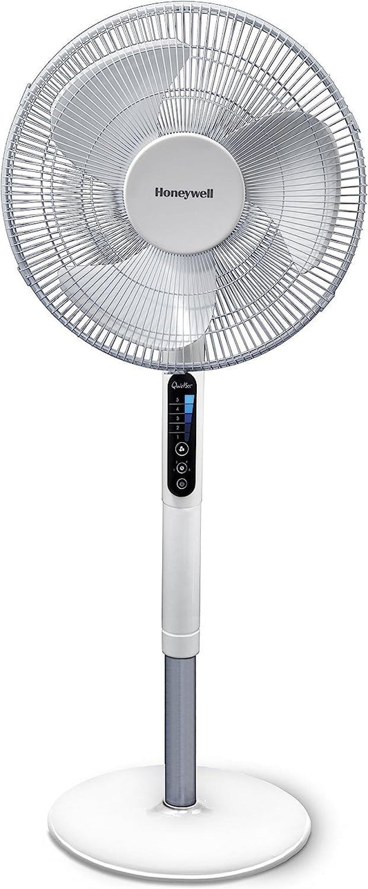 Honeywell Advanced QuietSet Oscillating Stand Fan (5 Speed Settings, Timer Function, Oscillating 70°, Height Adjustment, Remote Control, Easy to Use) HSF600W