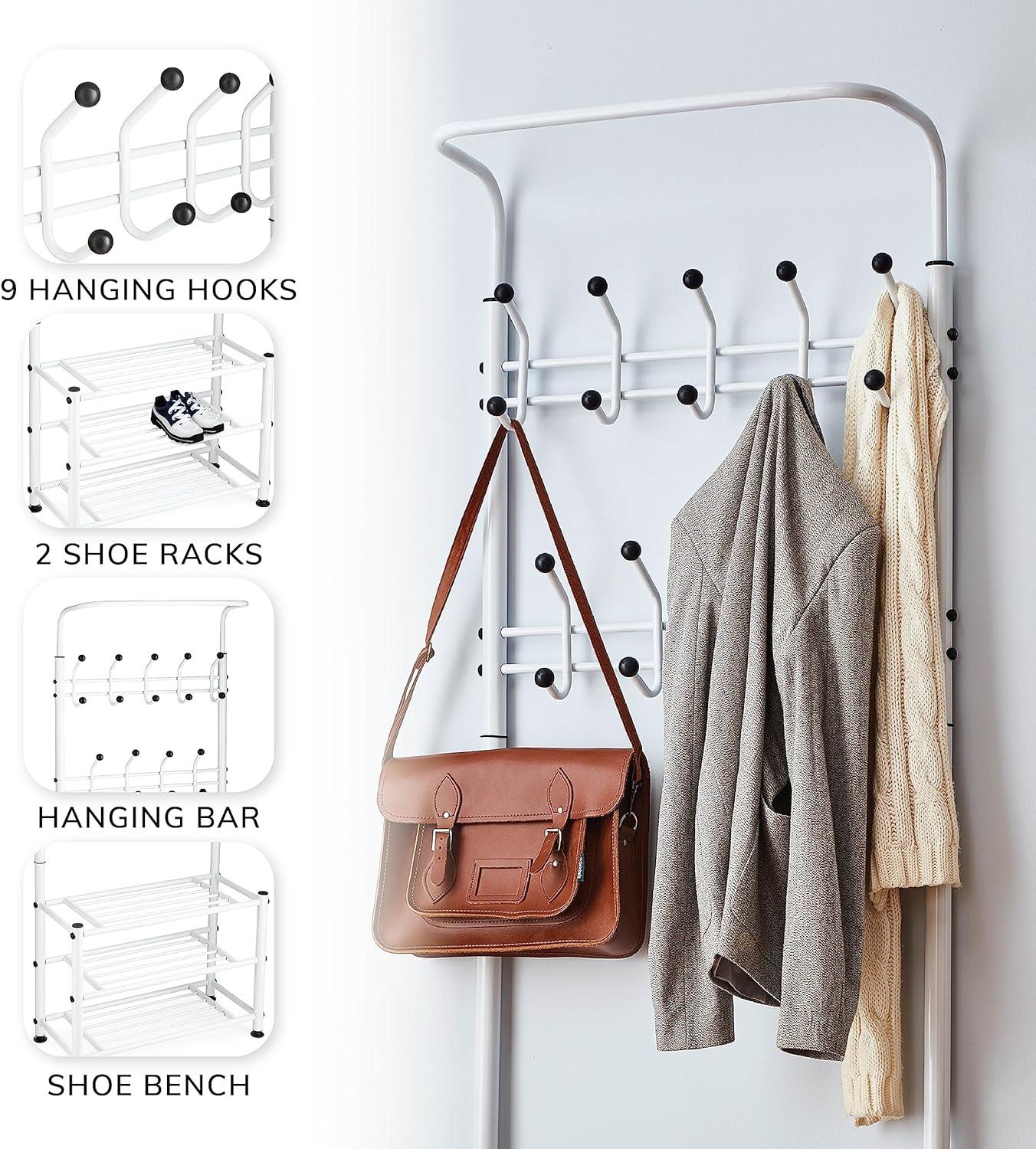 Multi Purpose Stand 18 Hooks For Clothes Shoes Hats Bags - White