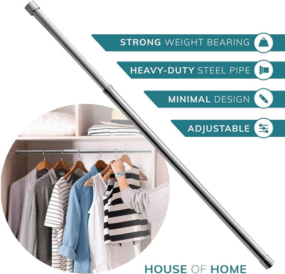 Extendable Wardrobe Pole 70-123CM Adjustable Rail Hanger Steel Heavy Duty Easy Assemble