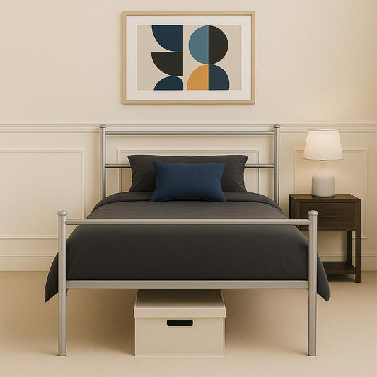 Extra Strong Single Metal Bed Frame Kid Adult Bedroom Silver Easy Assembly