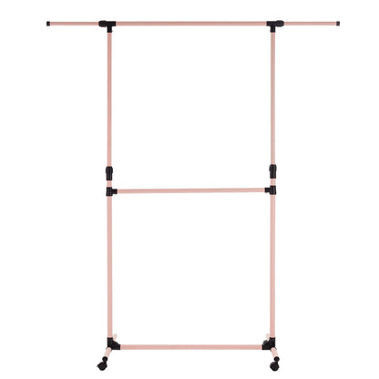Double Clothes Rail, Extended Top Rail Adjustable Height, Pink