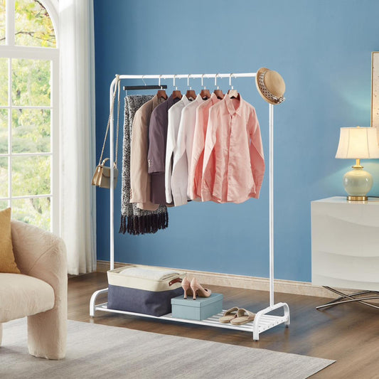 Clothes Rail Garment Rack With Shoe Storage Shelf Adjustable Feet Easy Build