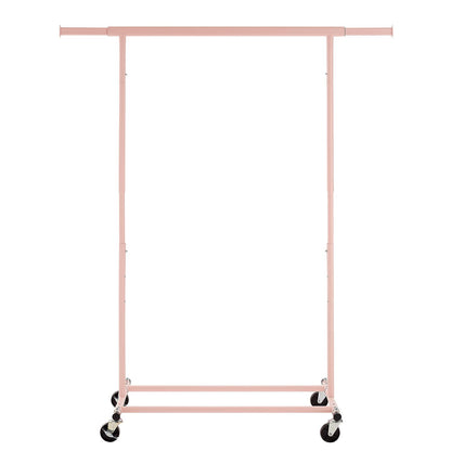 Heavy Duty Pink Clothes Rail Adjustable Width Height with Shelf, Locking Wheels
