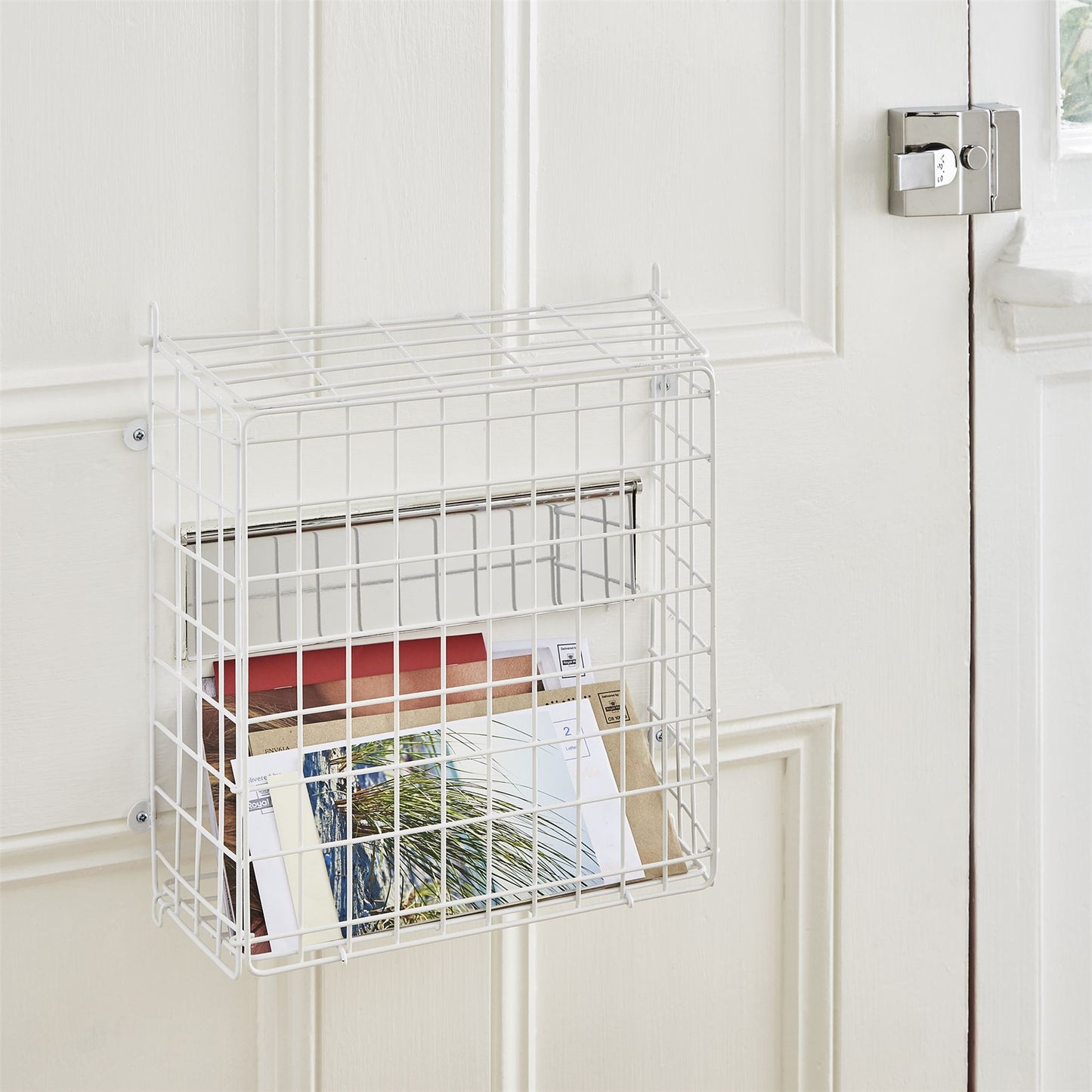 White Letter Box Catcher Basket With Lift Up Lid