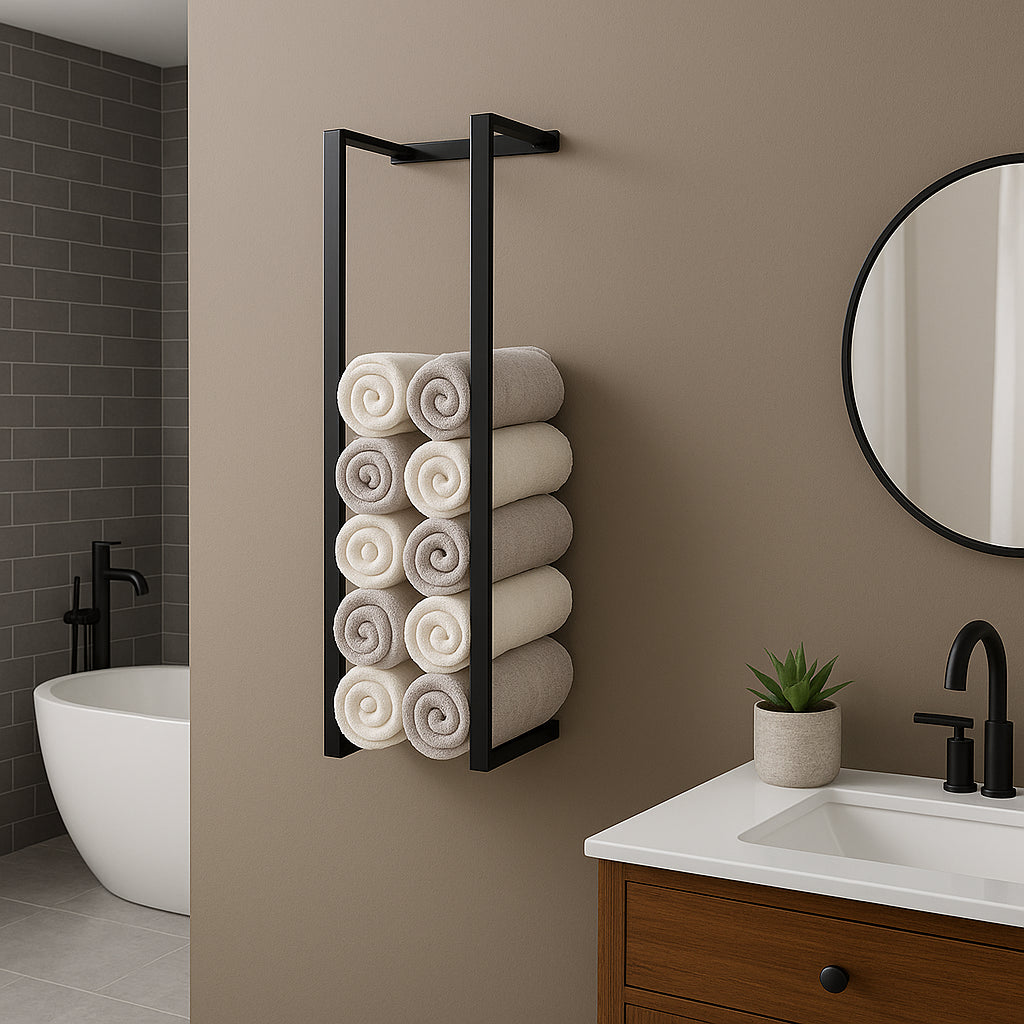 Wall Mounted Black Stainless Steel Double Bar Towel Rail for Bathroom 70cm