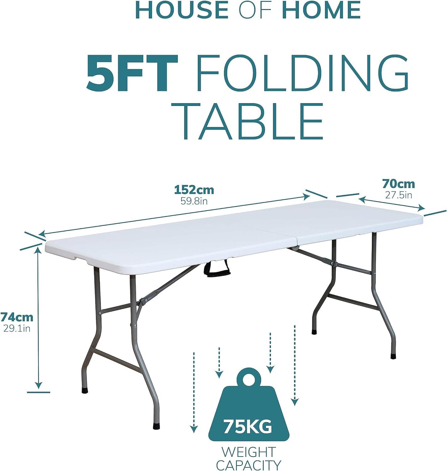 Heavy Duty Picnic Camping 5ft Folding Plastic Table Portable Banquet BBQ Tables