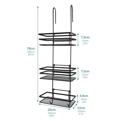 3 Tier Non Rust Hanging Shower Caddy Bathroom Organiser in Black