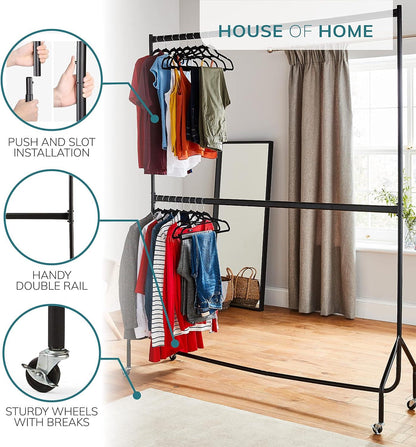 6ft long x 7ft Two Tier Heavy Duty Clothes Rail Garment Hanging Rack In Black