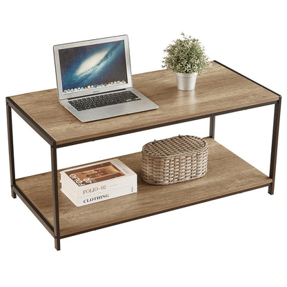 Rustic grey coffee table with black coated frame