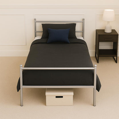 Extra Strong Single Metal Bed Frame Kid Adult Bedroom Silver Easy Assembly
