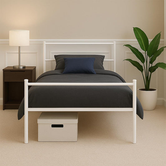 Extra Strong Single Metal Bed Frame Kid Adult Bedroom White Easy Assembly
