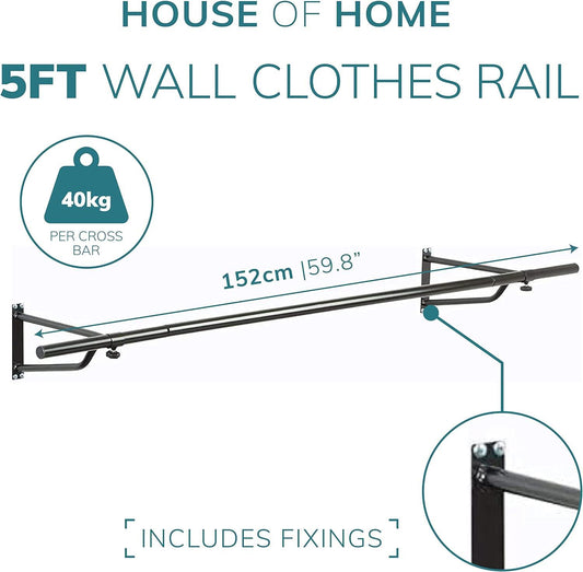 5ft Garment Rail In Black Powder Coating