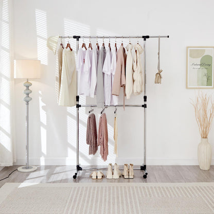Double Clothes Rail, Extended Top Rail Adjustable Height, Chrome