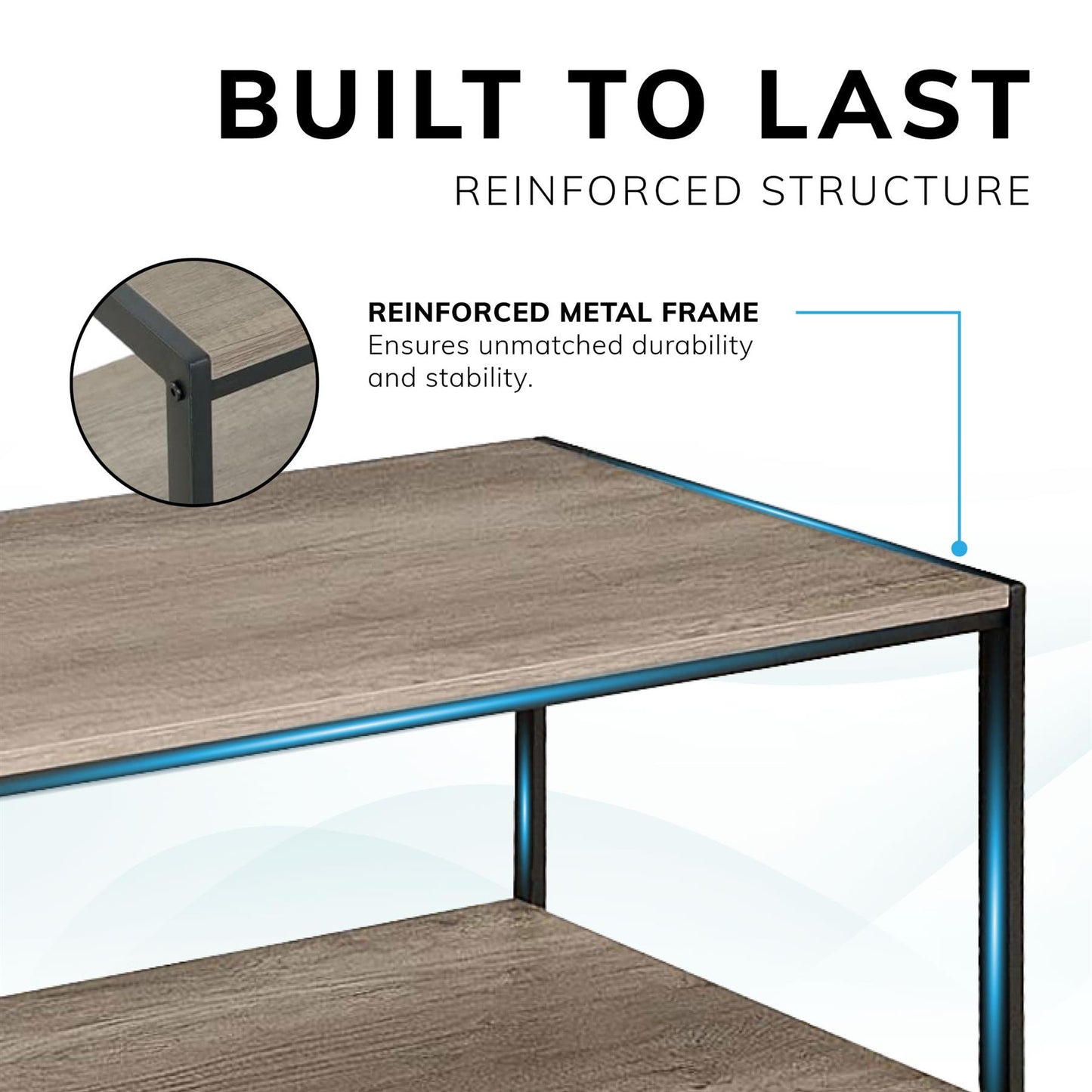 Rustic grey coffee table with black coated frame