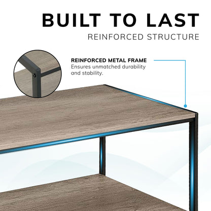 Rustic grey coffee table with black coated frame