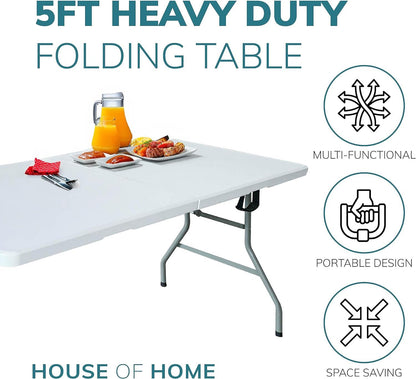 Heavy Duty Picnic Camping 5ft Folding Plastic Table Portable Banquet BBQ Tables