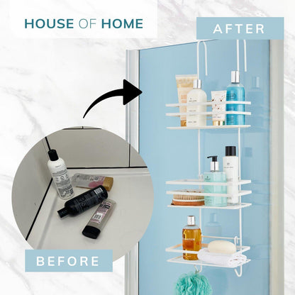 3 Tier Non Rust Hanging Shower Caddy Bathroom Organiser in White