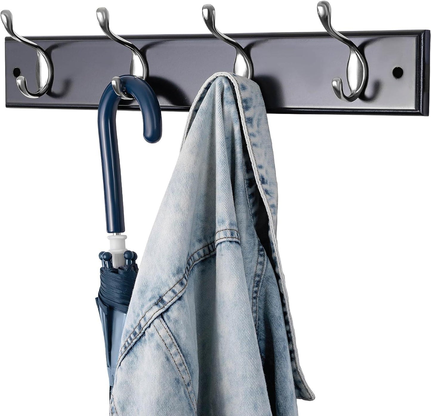 Quality Heavy Duty 4 Double Coat Hooks Wall Or Door Mountable Grey Wooden Board With FREE Fixings