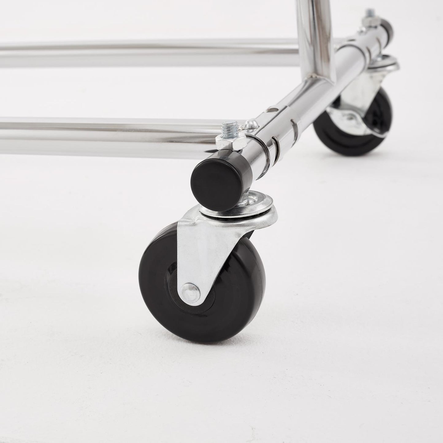 Heavy Duty Chrome Clothes Rail Adjustable Width Height with Shelf Locking Wheels