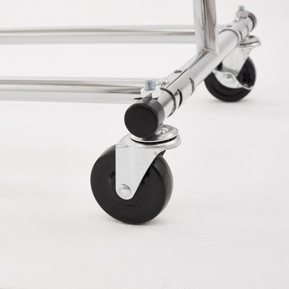 Heavy Duty Chrome Clothes Rail Adjustable Width Height with Shelf Locking Wheels