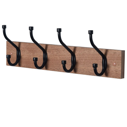 Oak Finish Heavy Duty 4 Double Coat Hooks Wall Or Door Mountable