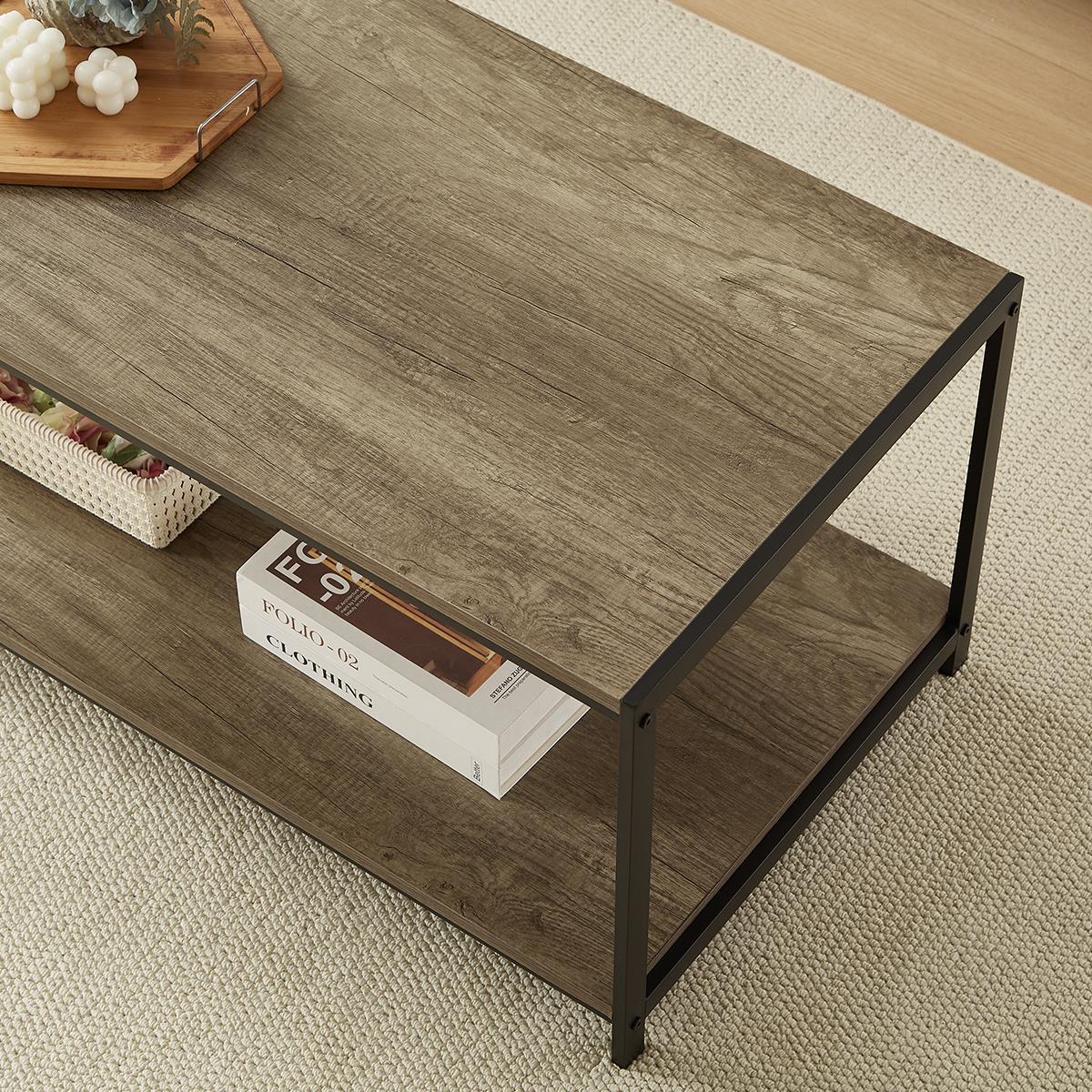 Rustic grey coffee table with black coated frame
