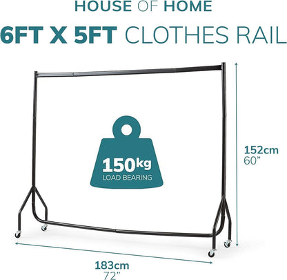 Superior Heavy Duty 6FT Long x 5FT Tall Clothes Rail In Black