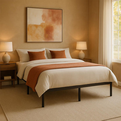 King Size Metal Bed Frame Durable Black Powder Coating,