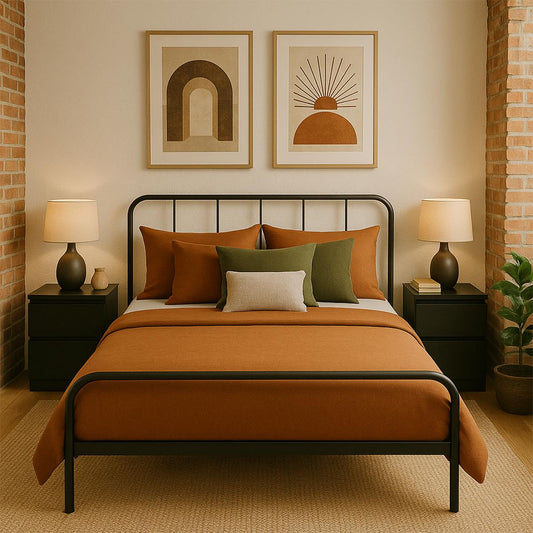 King Size Bed Frame Metal Rounded Headboard Easy Assembly Under Bed Base Storage