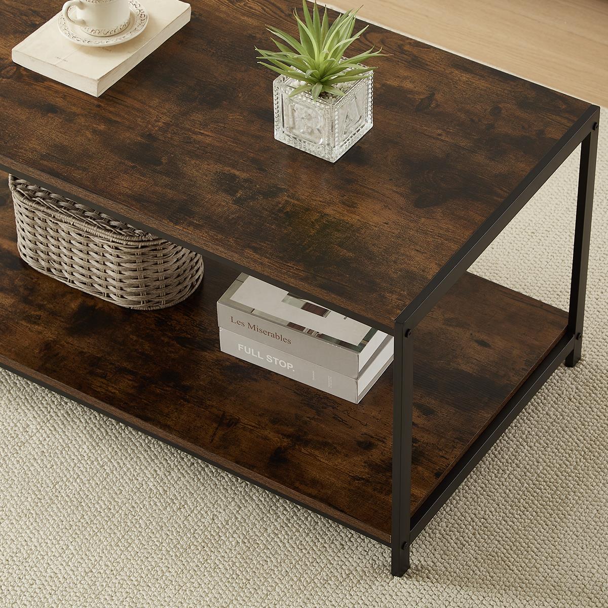 Rustic brown coffee table with black coated frame