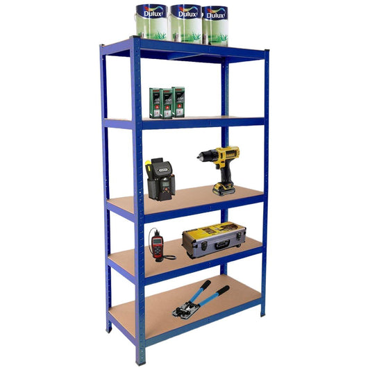 Heavy Duty Steel 5 Tier Racking & Storage Shelves or Workbench - Large 875kg Capacity (Blue)