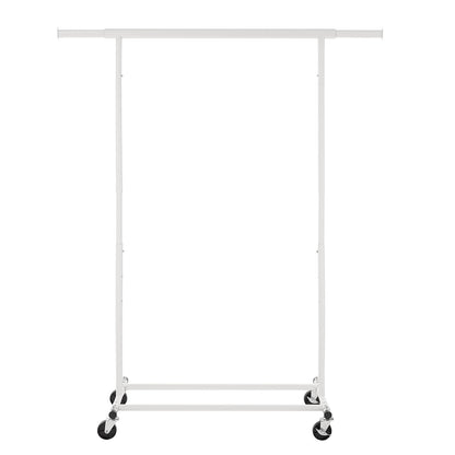 Heavy Duty White Clothes Rail Adjustable Width Height with Shelf, Locking Wheels