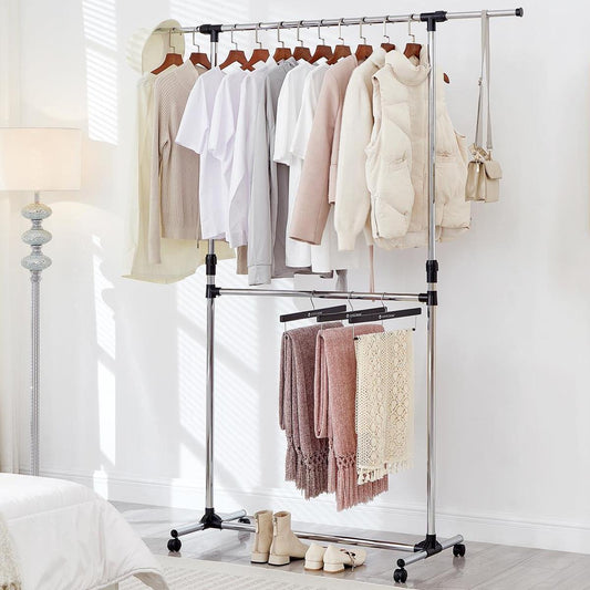 Double Clothes Rail, Extended Top Rail Adjustable Height, Chrome