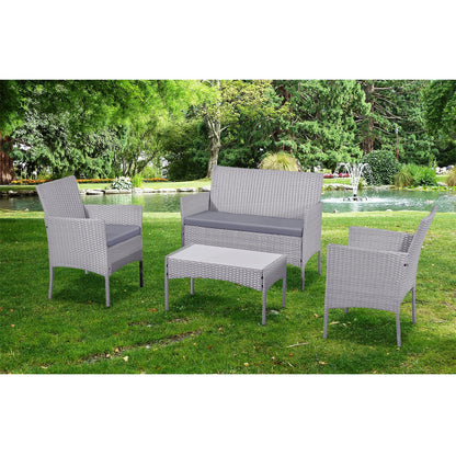 4pcs Steel & Plastic Rattan KD Sofa Set in Grey