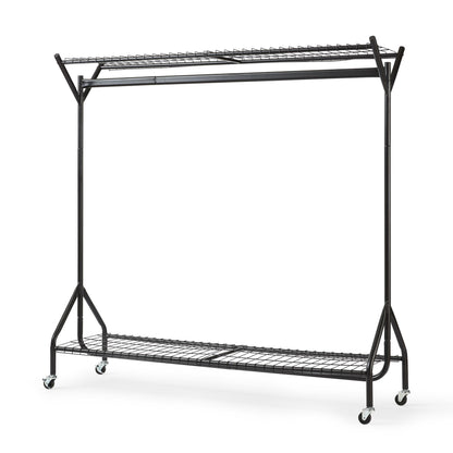 5ft long x 5ft Black Heavy Duty Hanging Clothes Garment Rail with Shoe Rack Shelf and Hat Stand